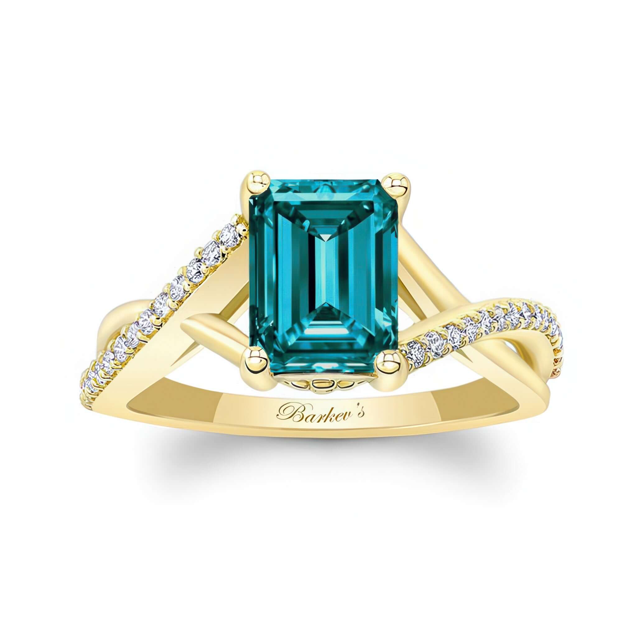 2 Carat Emerald Cut Blue And White Diamond Ring