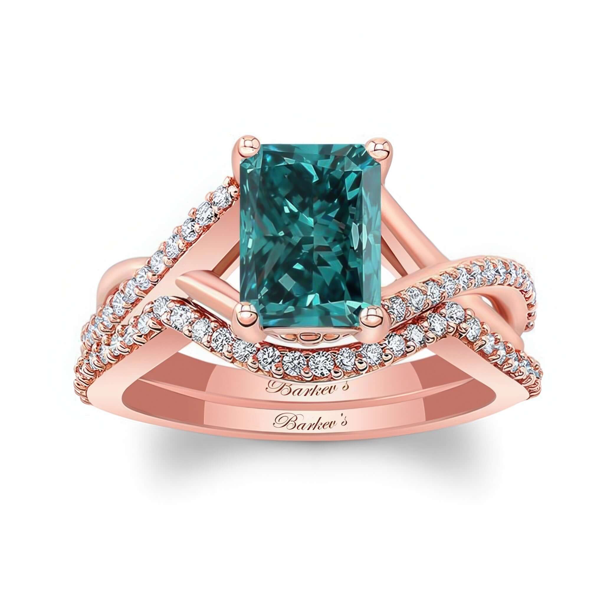 2 Carat Radiant Cut Blue And White Diamond Ring Set