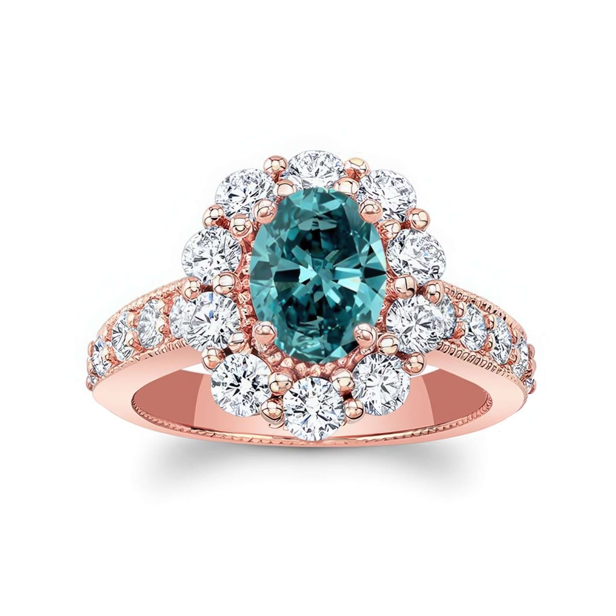 Oval Halo Blue And White Diamond Ring