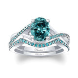 One Carat Oval Blue Diamond Bridal Set