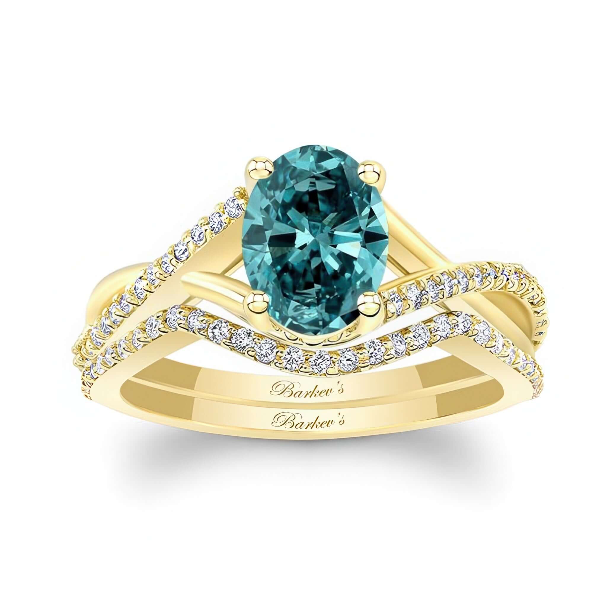 One Carat Oval Blue And White Diamond Bridal Set