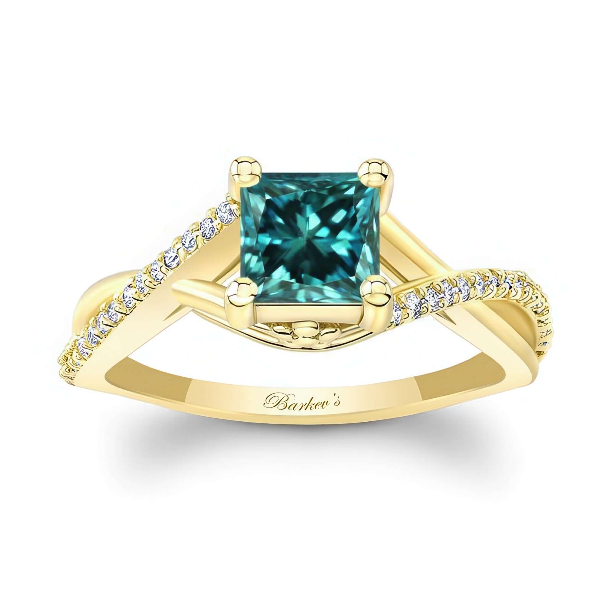 One Carat Princess Cut Blue And White Diamond Ring