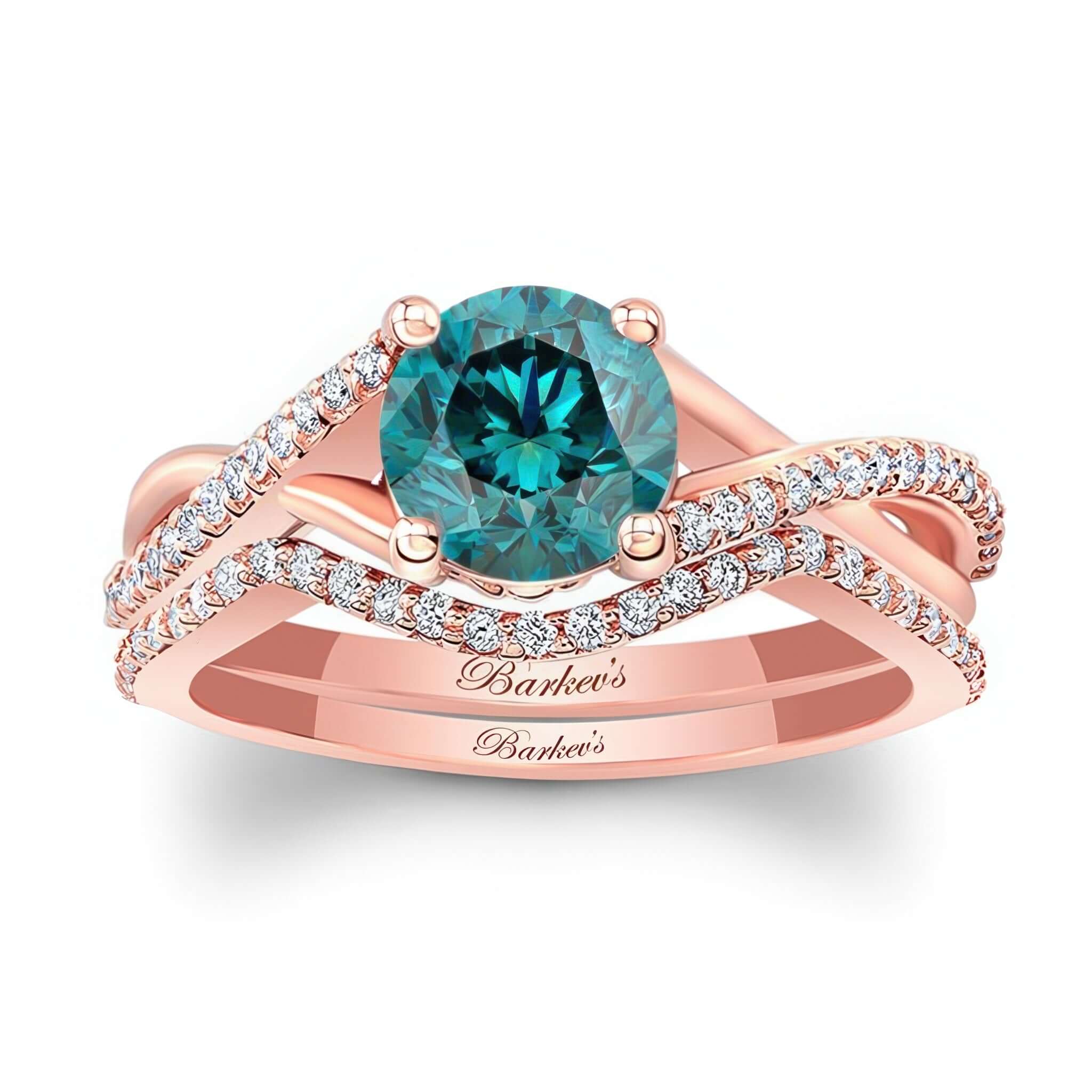 One Carat Blue And White Diamond Bridal Set
