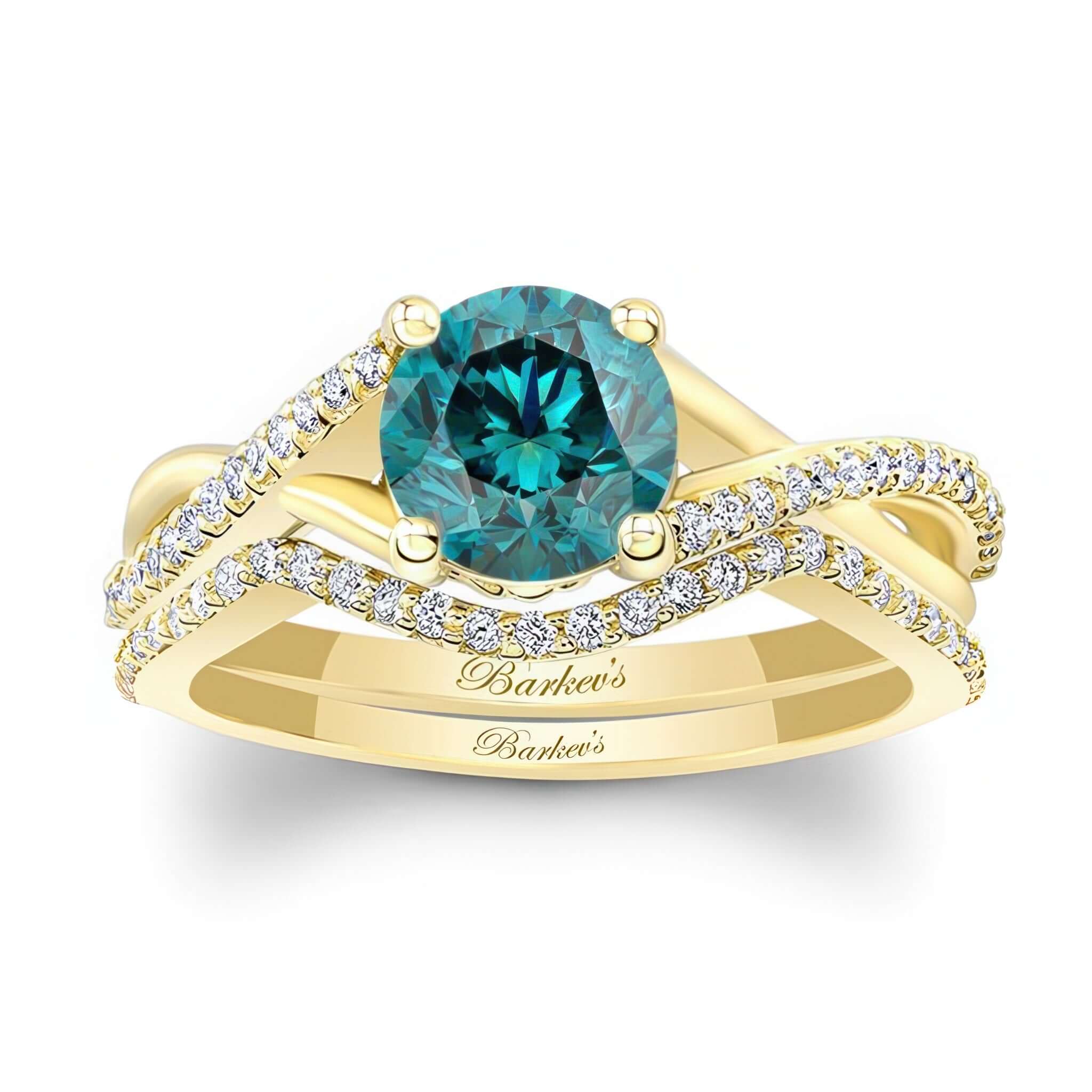 One Carat Blue And White Diamond Bridal Set