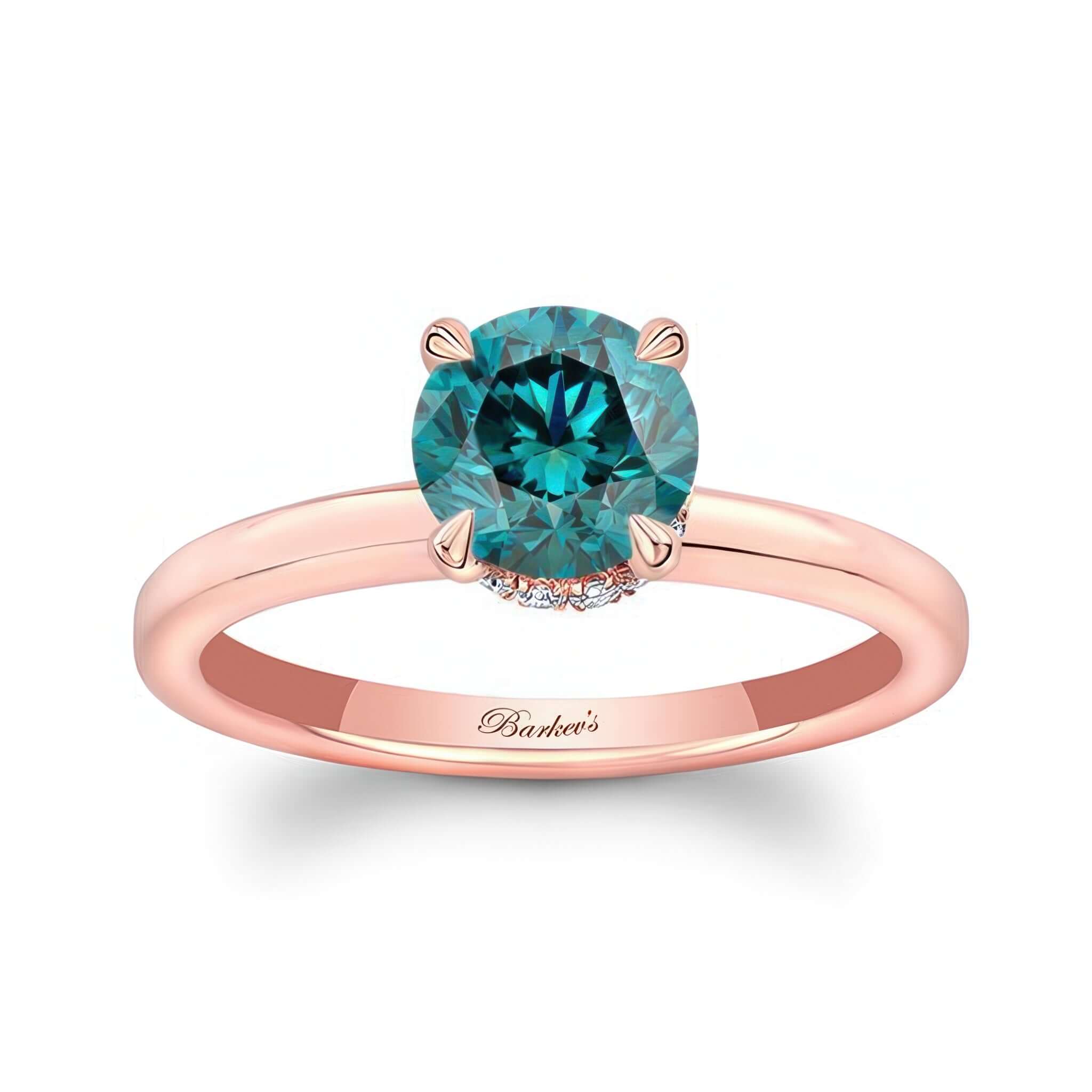 Round Hidden Halo Blue And White Diamond Engagement Ring