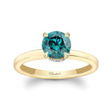Round Hidden Halo Blue And White Diamond Engagement Ring