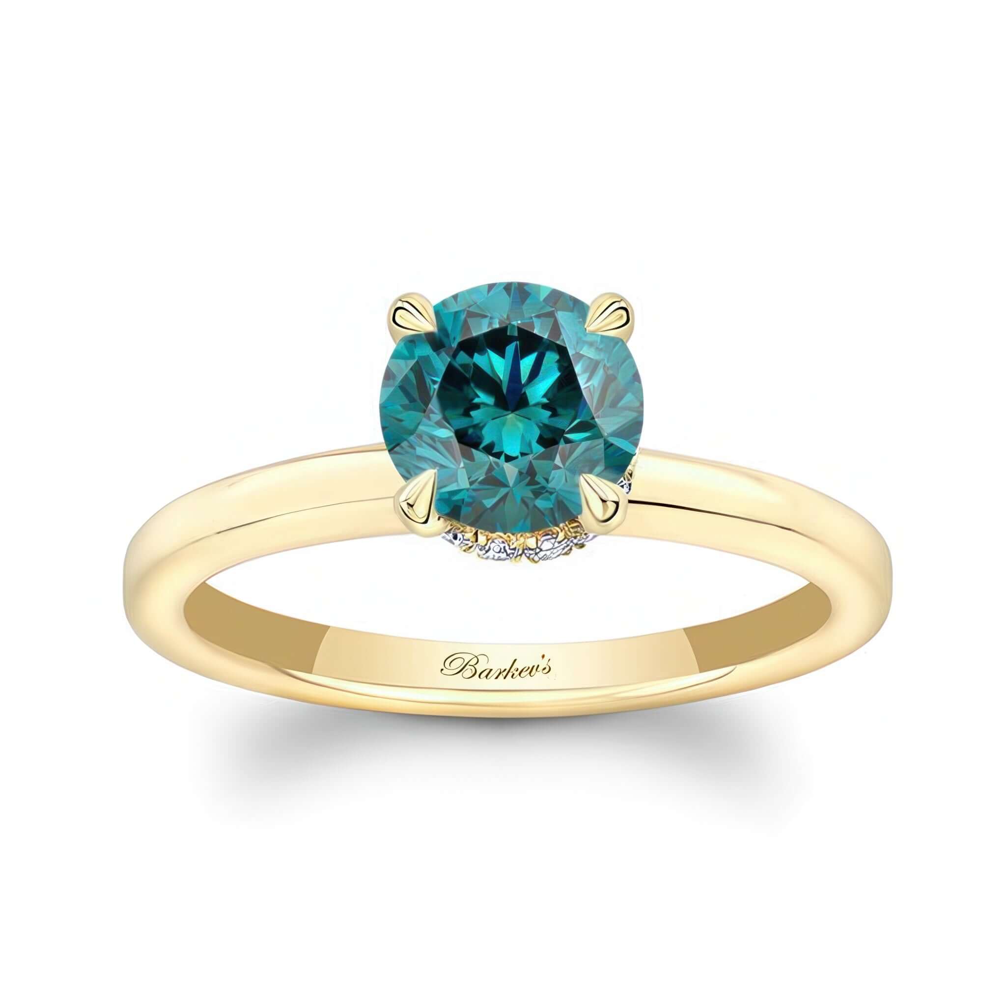 Round Hidden Halo Blue And White Diamond Engagement Ring