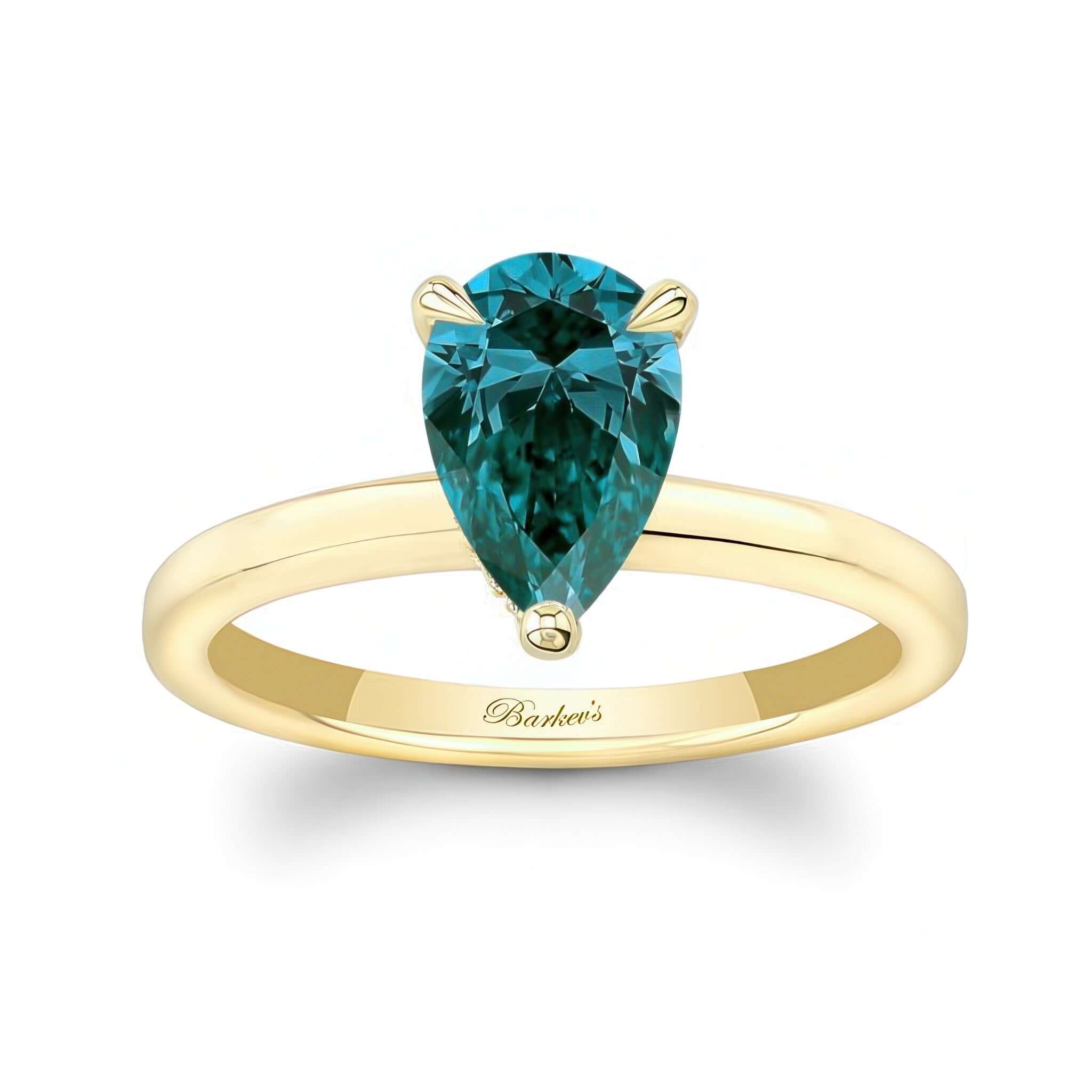 Pear Blue Diamond Solitaire Ring