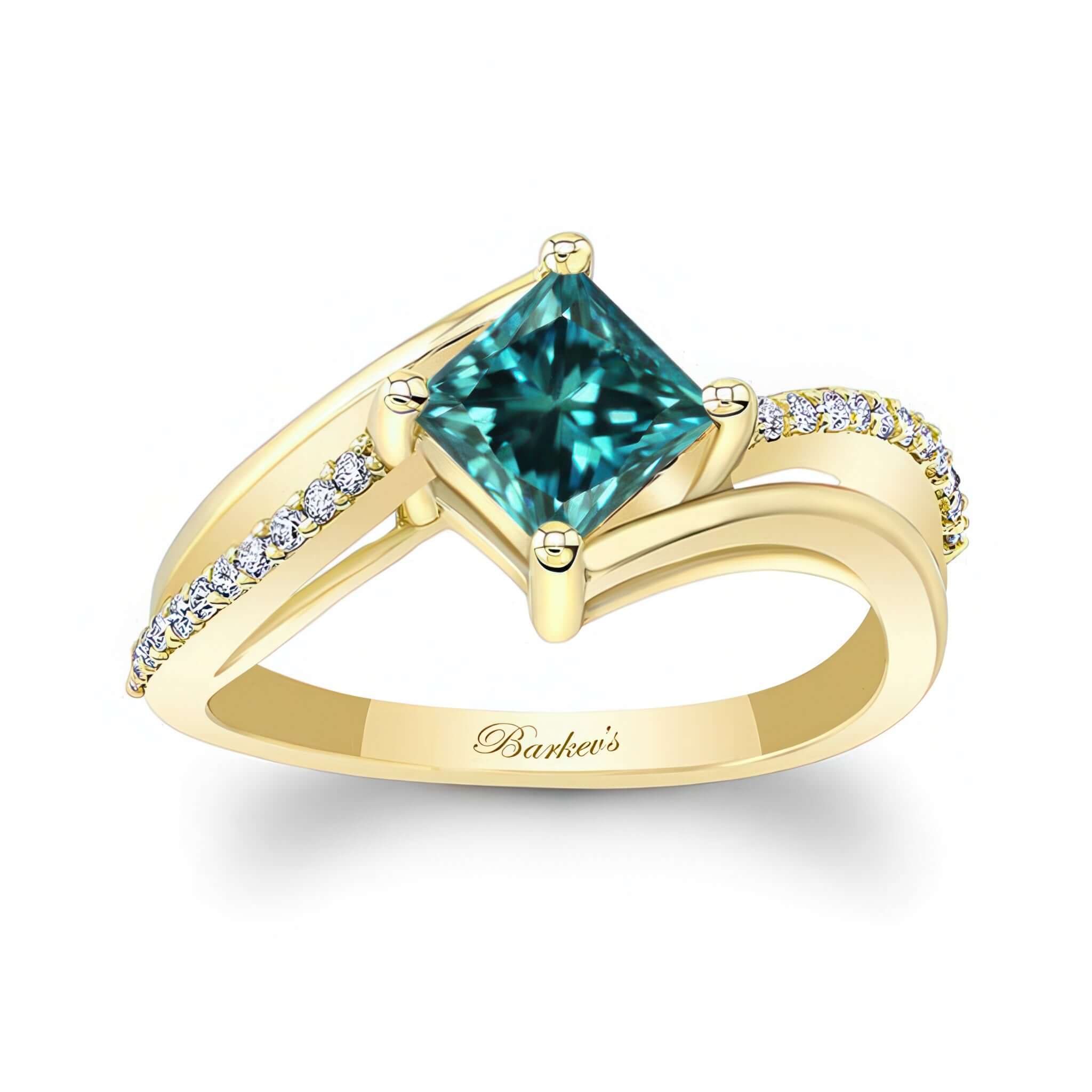 Princess Cut Blue And White Diamond Engagement Ring