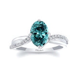 Oval Blue And White Diamond Ring With Twisted Band