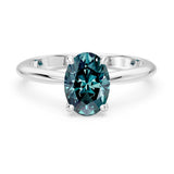 1 Carat Oval Solitaire Blue Diamond Ring