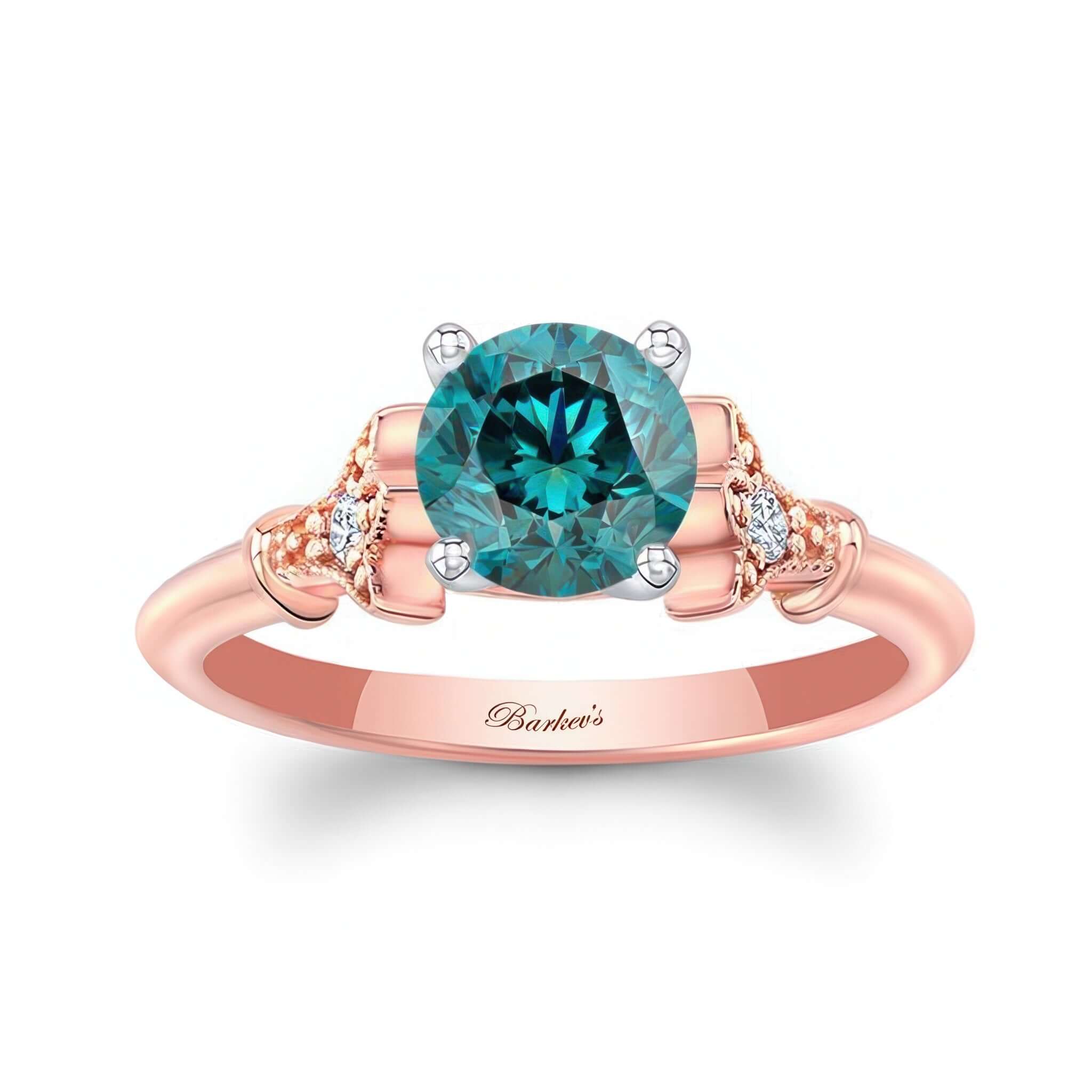 Petite Leaf Blue And White Diamond Engagement Ring