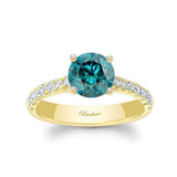 Round Blue And White Diamond Engagement Ring