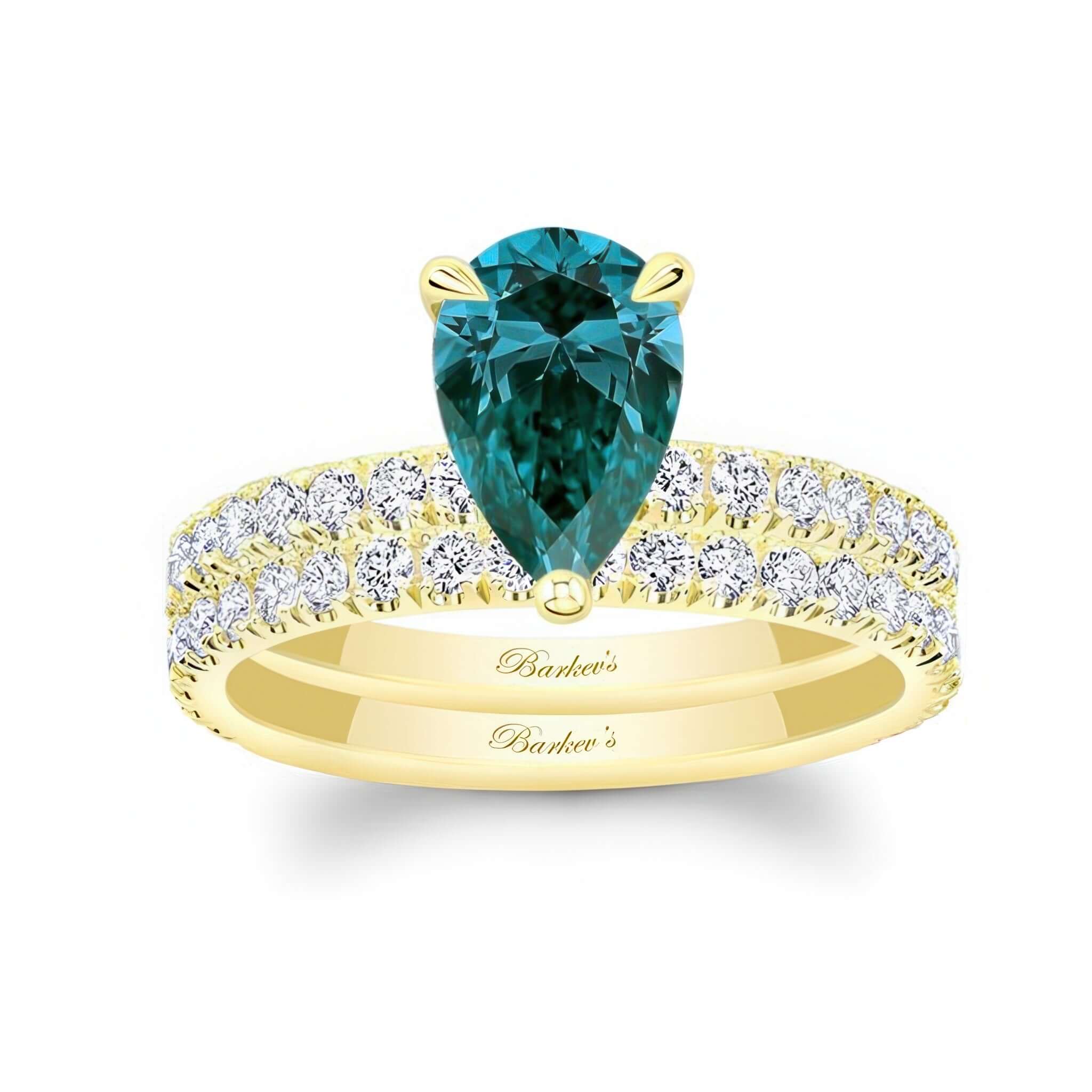 Pear Shape Blue And White Diamond Wedding Set