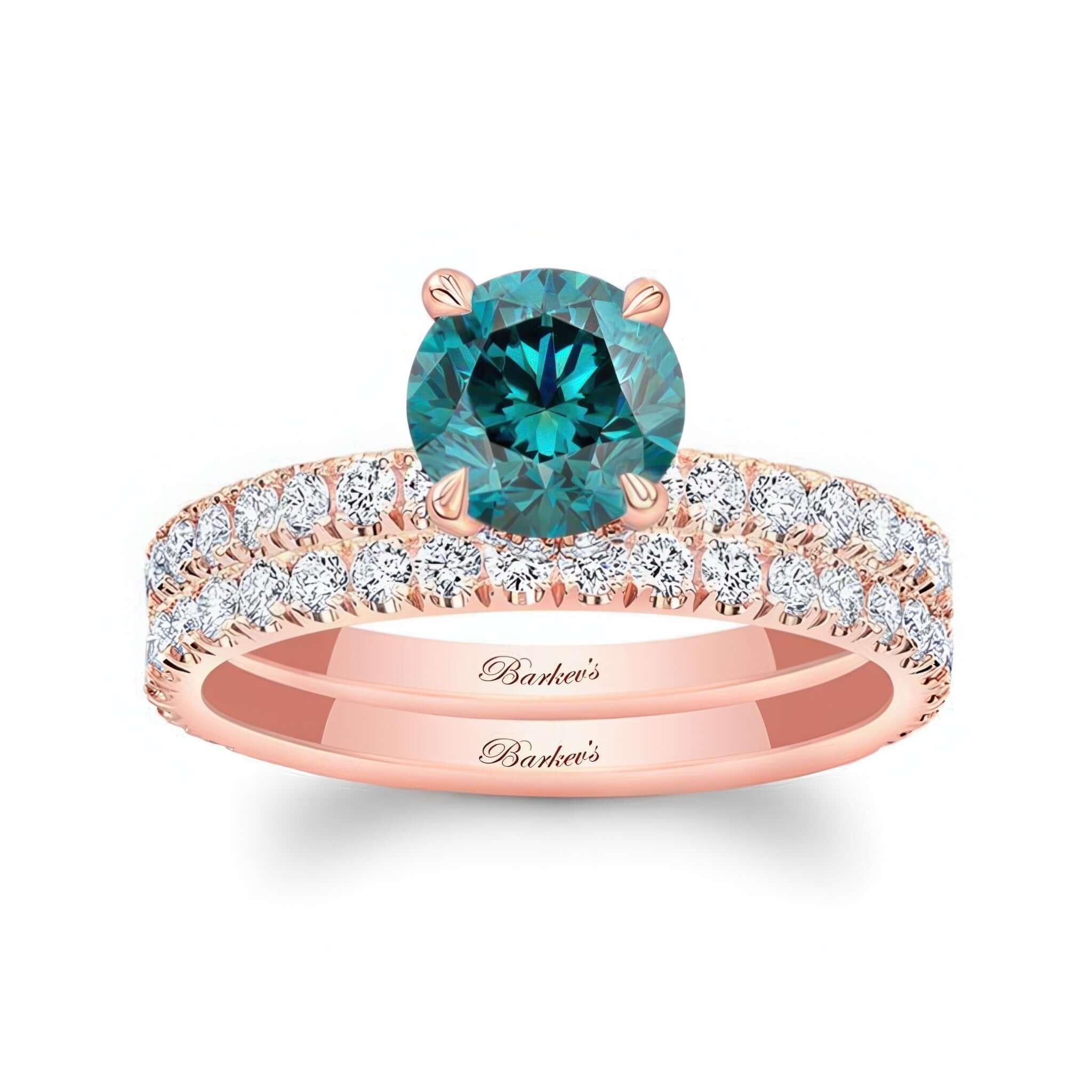 Blue And White Diamond Halo Wedding Set