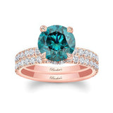 3 Carat Blue And White Diamond Halo Wedding Set