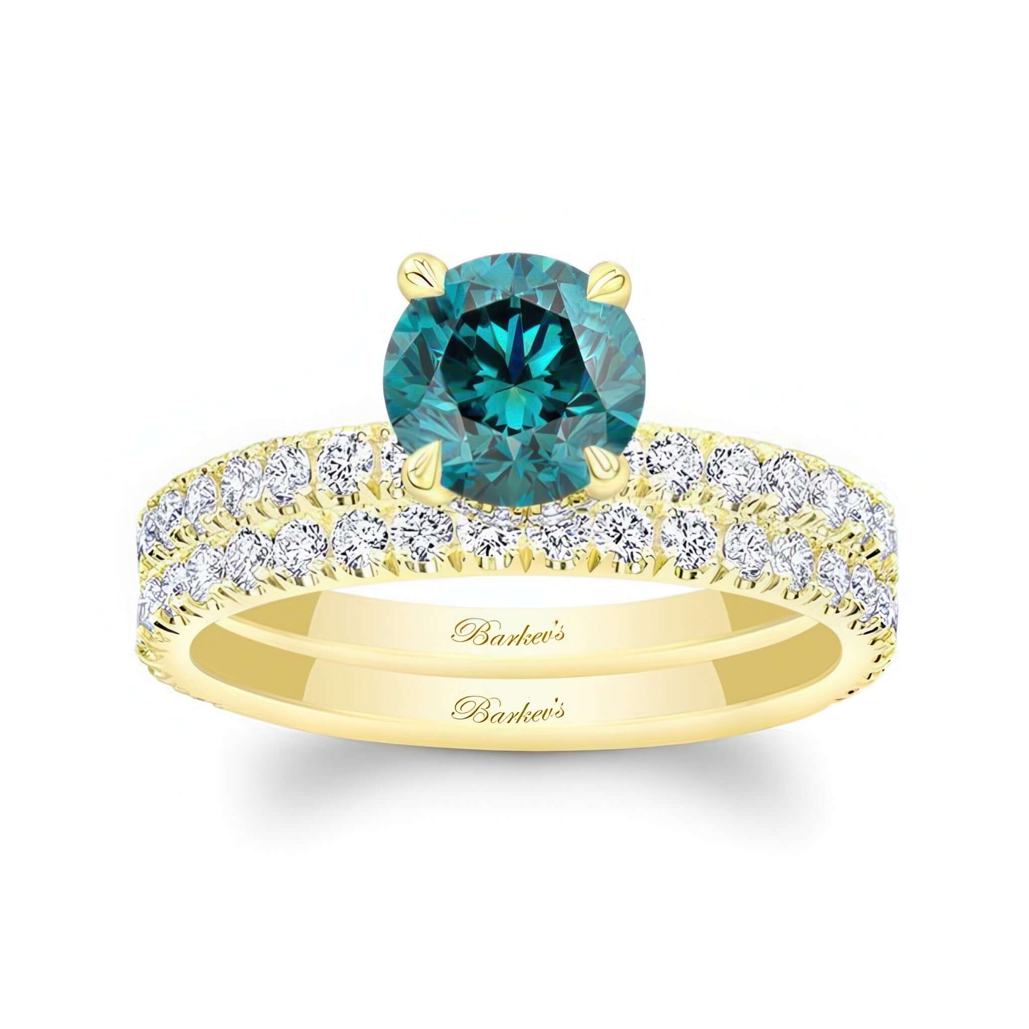 Blue And White Diamond Halo Wedding Set