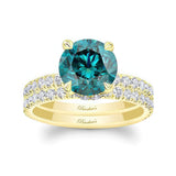 3 Carat Blue And White Diamond Halo Wedding Set