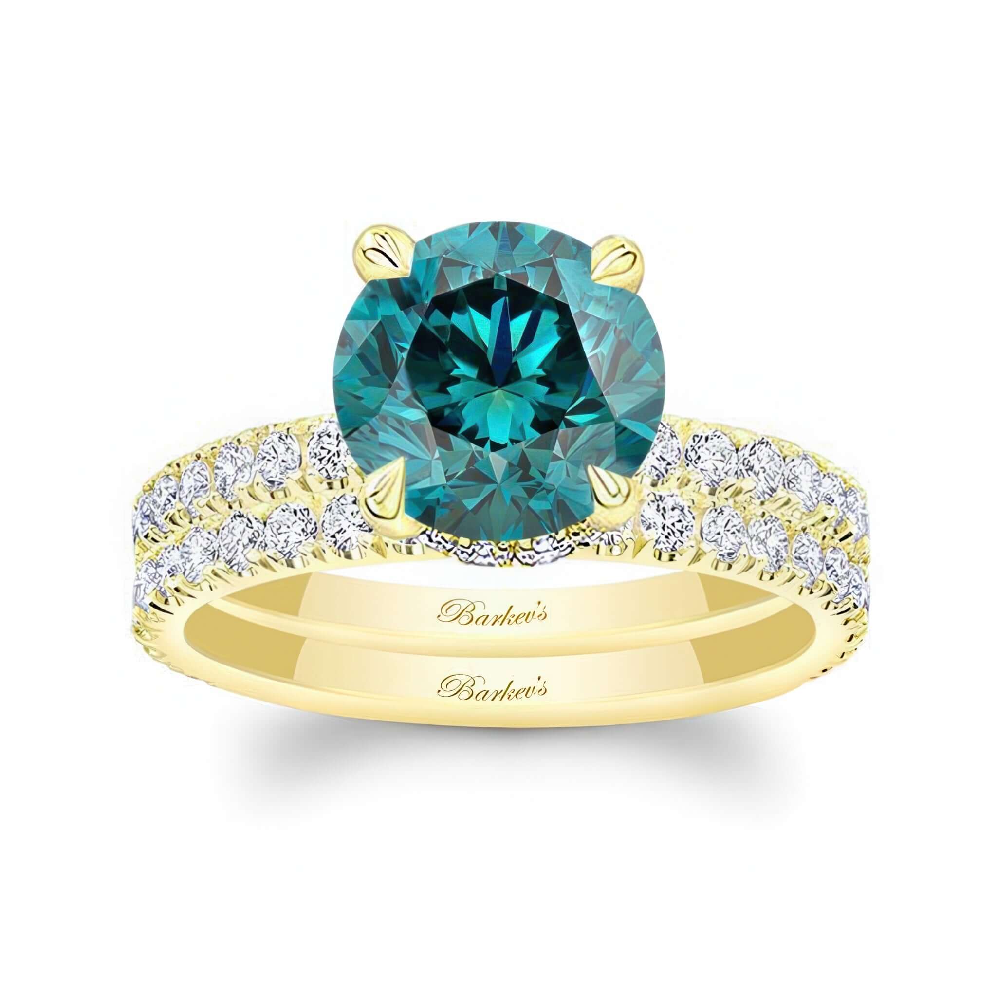 3 Carat Blue And White Diamond Halo Wedding Set