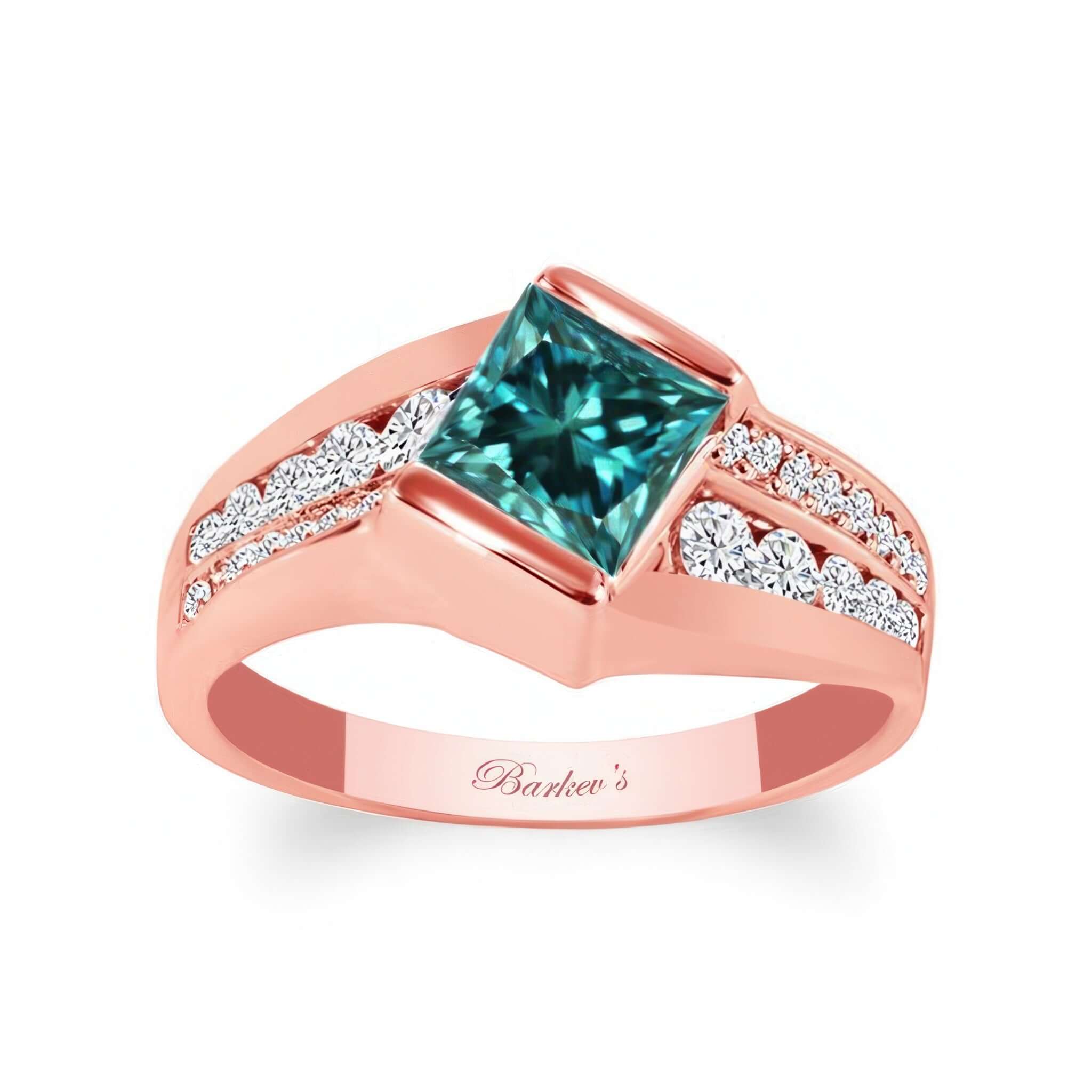 Princess Cut Channel Set Blue And White Diamond Ring