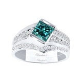Princess Cut Channel Set Blue And White Diamond Ring Set