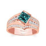 Princess Cut Channel Set Blue And White Diamond Ring Set
