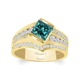 Princess Cut Channel Set Blue And White Diamond Ring Set