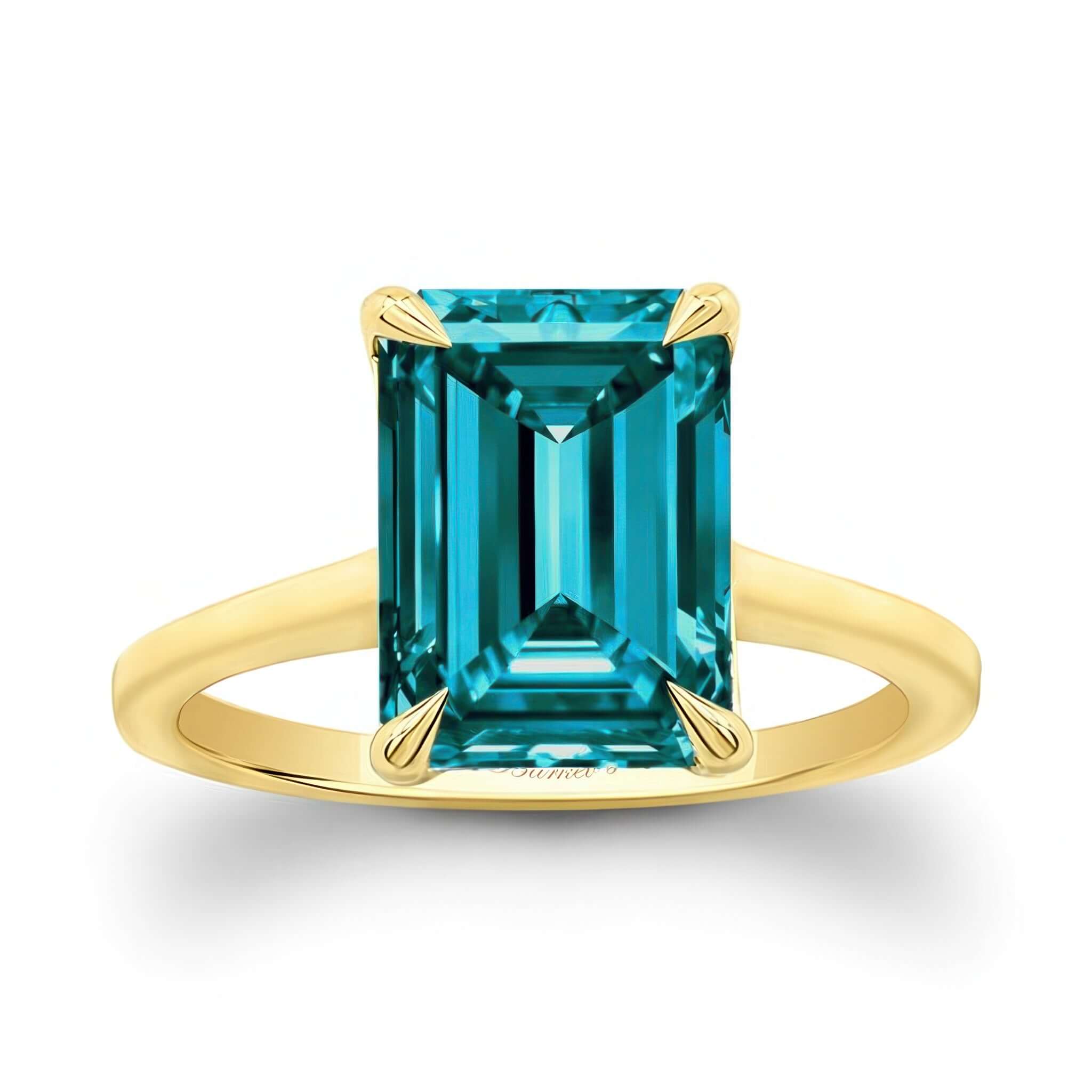 2 Carat Emerald Cut Blue Diamond Solitaire Engagement Ring