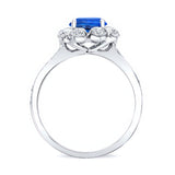 Flower Halo Blue Sapphire And Diamond Engagement Ring
