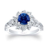 Lab Blue Sapphire And Diamond Sunflower Engagement Ring