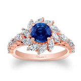 Lab Blue Sapphire And Diamond Sunflower Engagement Ring