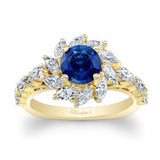 Lab Blue Sapphire And Diamond Sunflower Engagement Ring