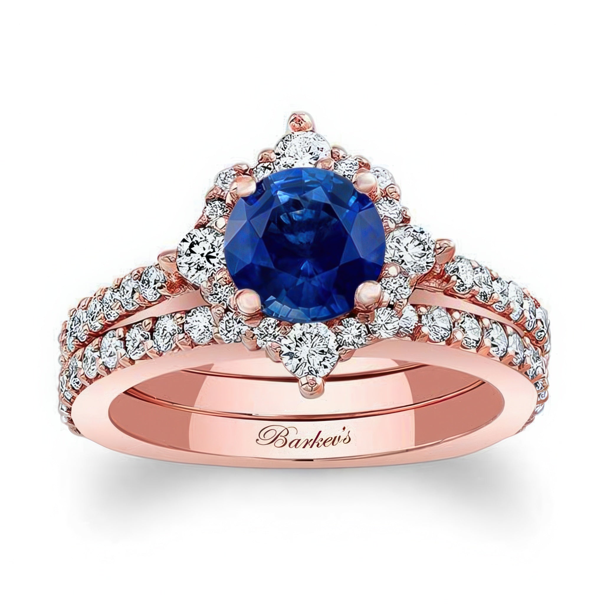 Classic Halo Blue Sapphire And Diamond Bridal Set