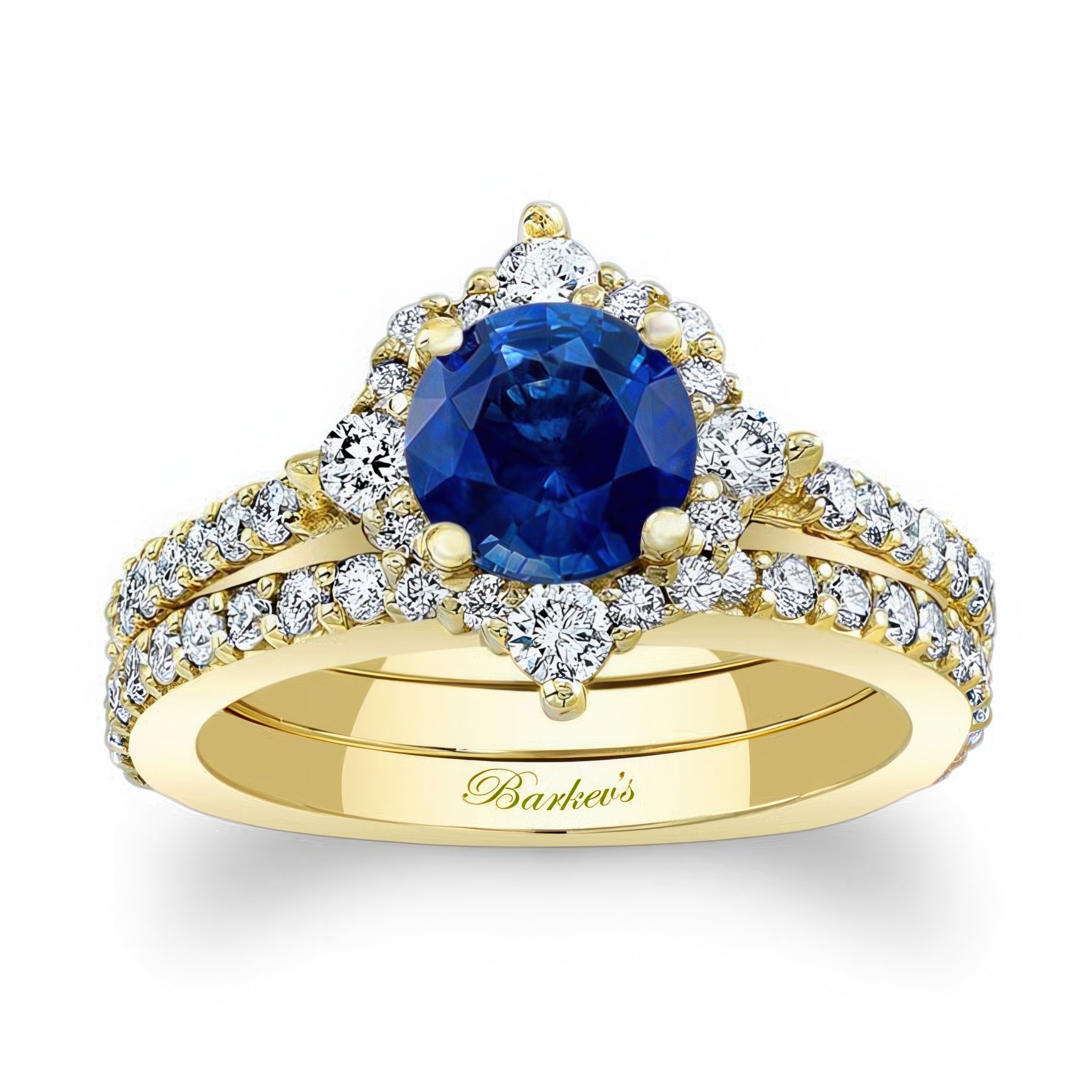 Classic Halo Blue Sapphire And Diamond Bridal Set