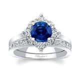 Round Halo Blue Sapphire And Diamond Bridal Set