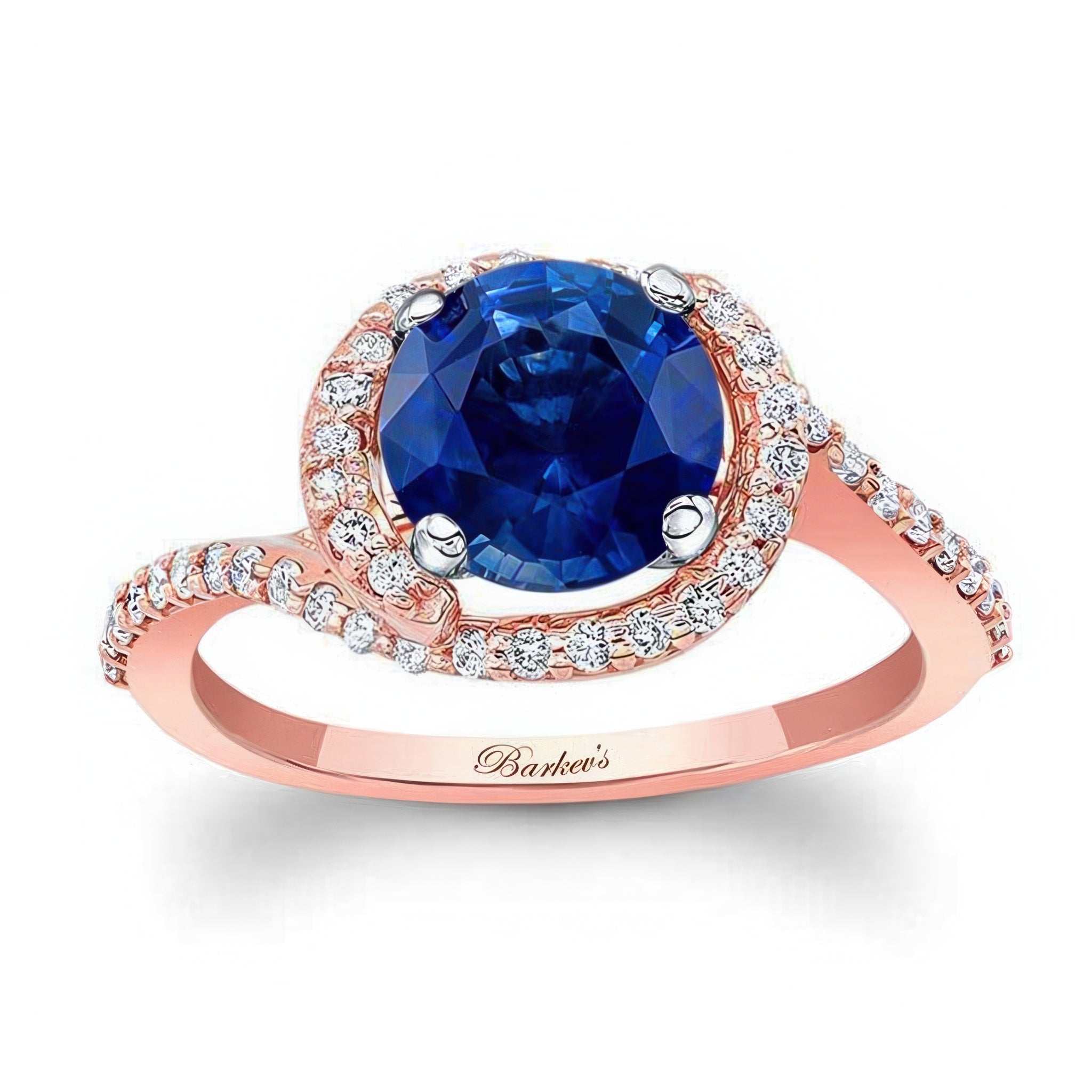 Blue Sapphire And Diamond Half Halo Engagement Ring
