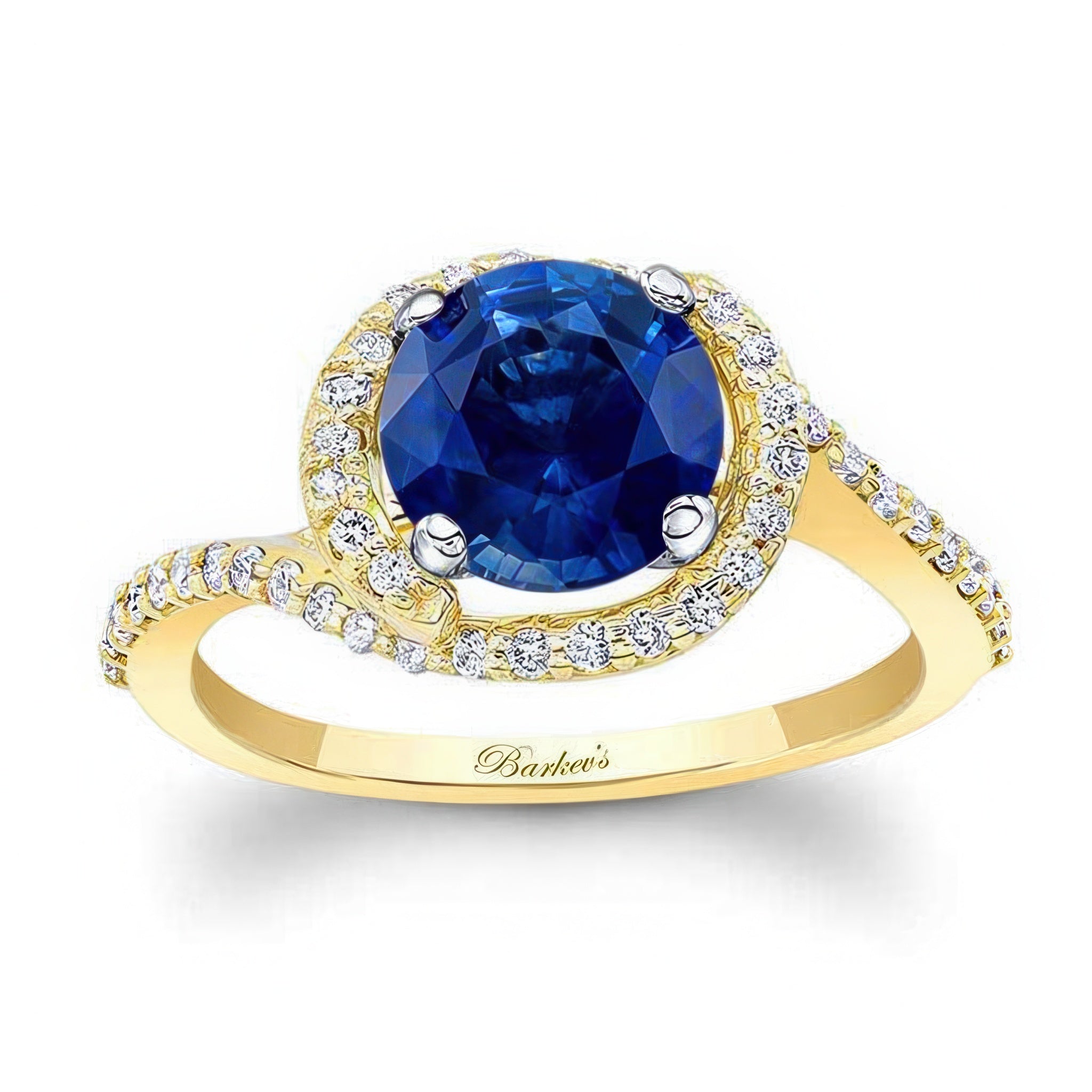 Blue Sapphire And Diamond Half Halo Engagement Ring