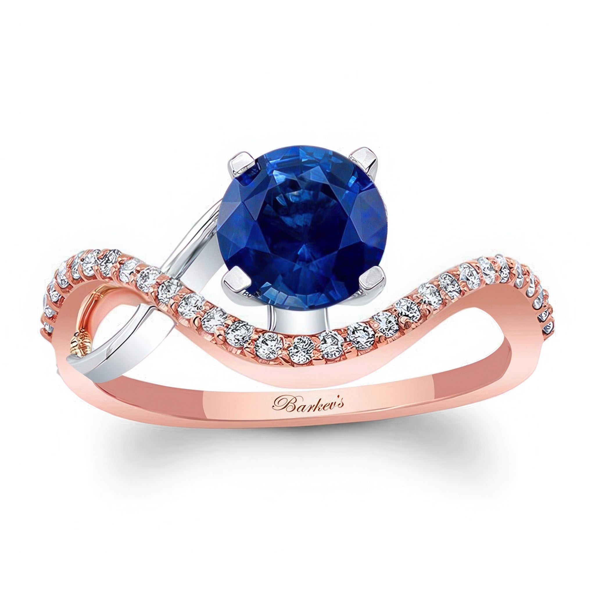 Curved Blue Sapphire And Diamond Wedding Ring