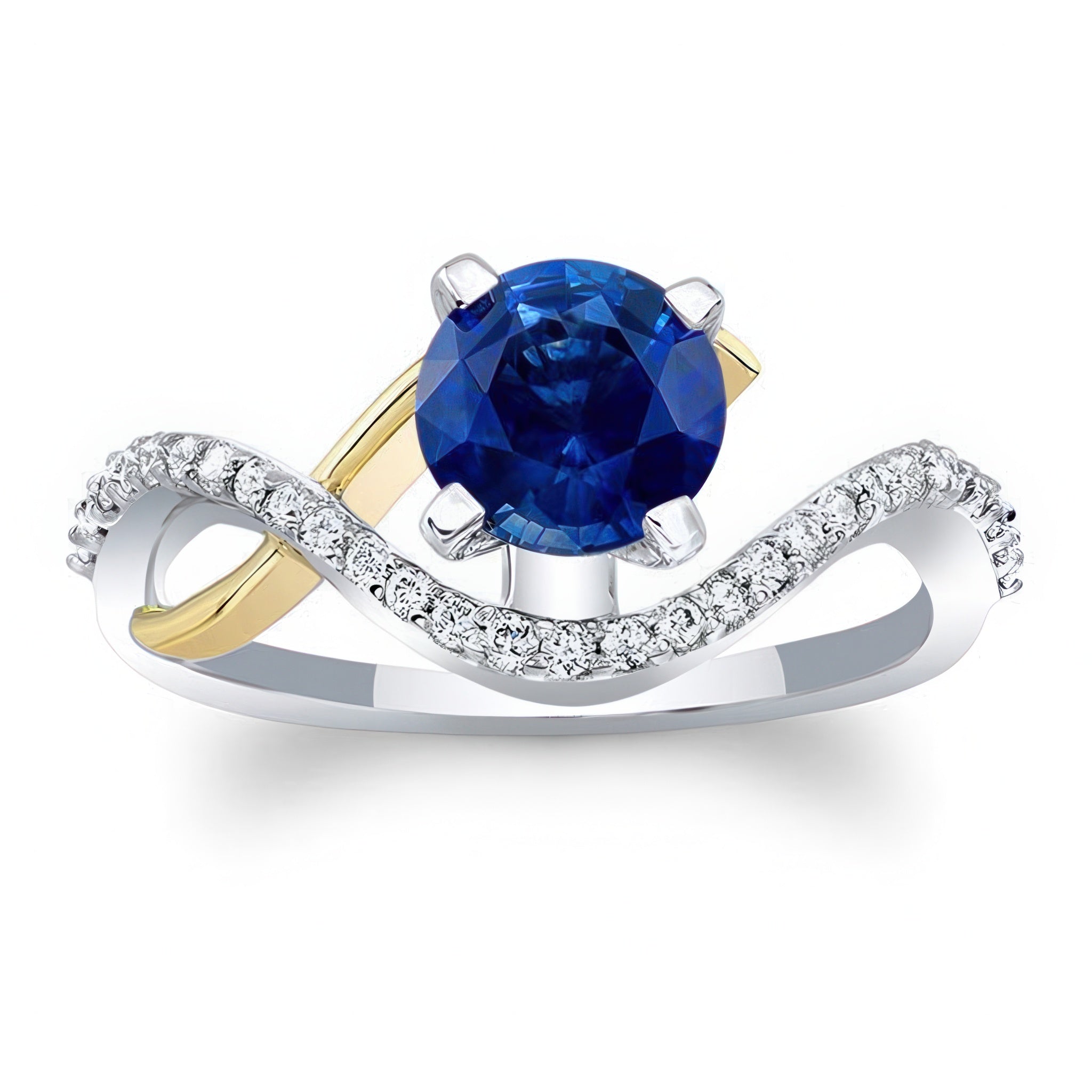 Curved Blue Sapphire And Diamond Wedding Ring