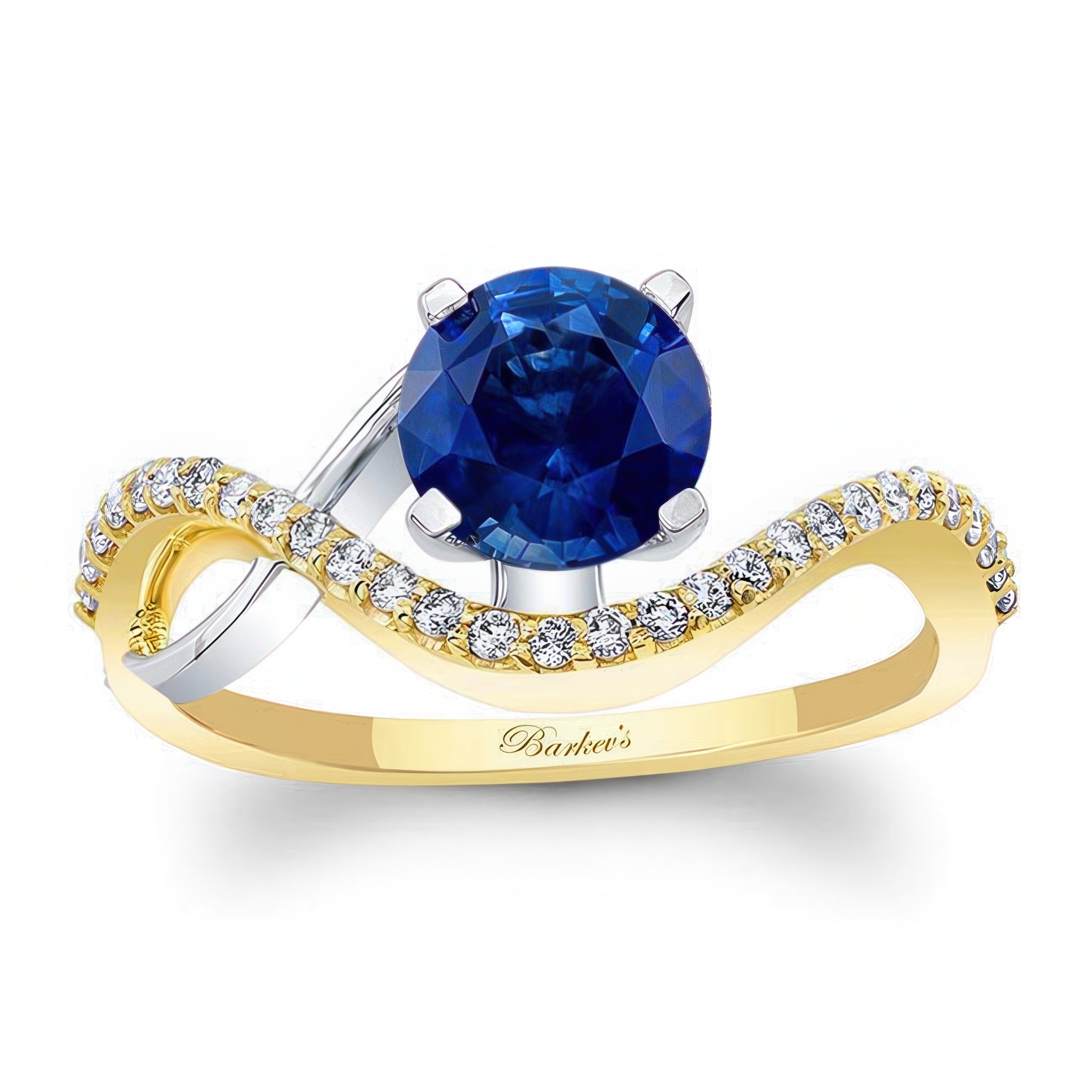Curved Blue Sapphire And Diamond Wedding Ring