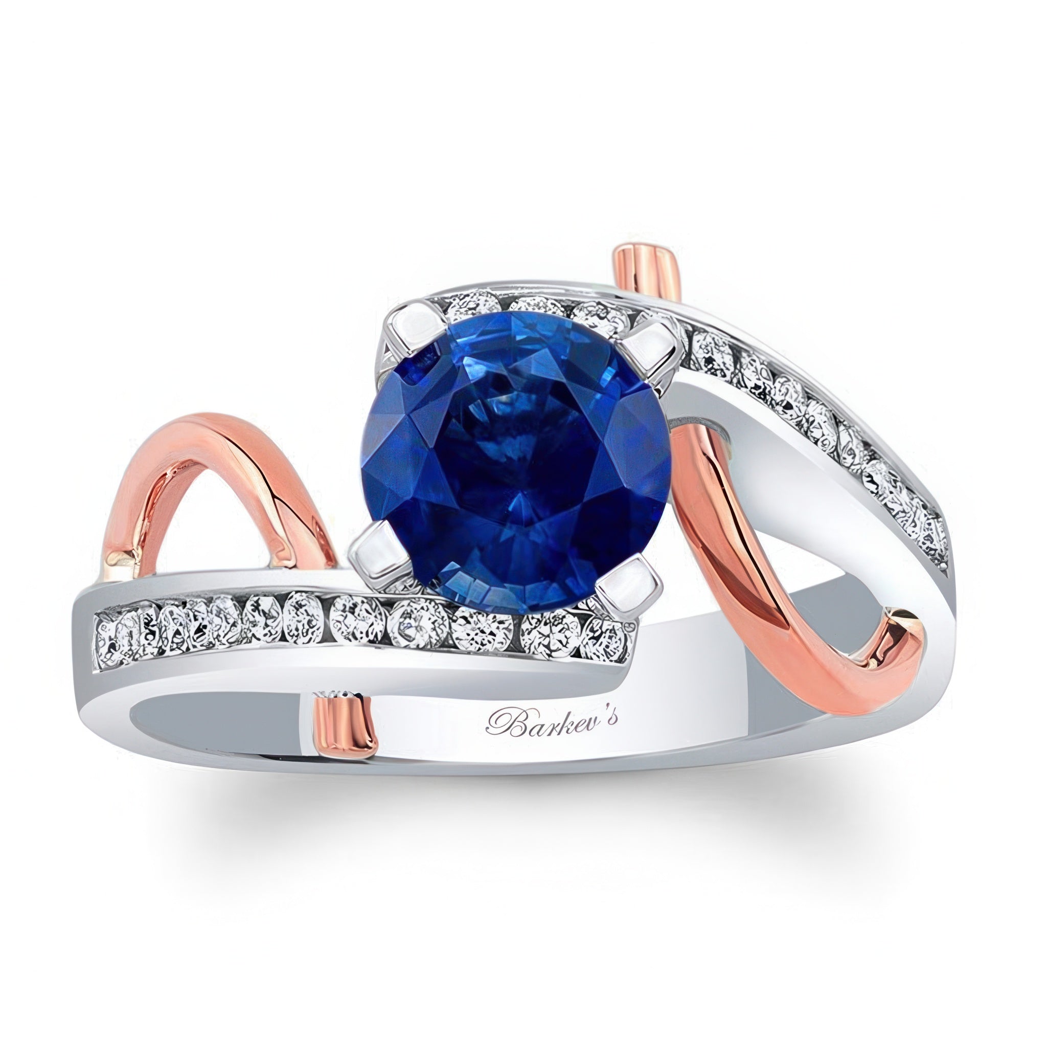 Curved Trim Blue Sapphire And Diamond Engagement Ring