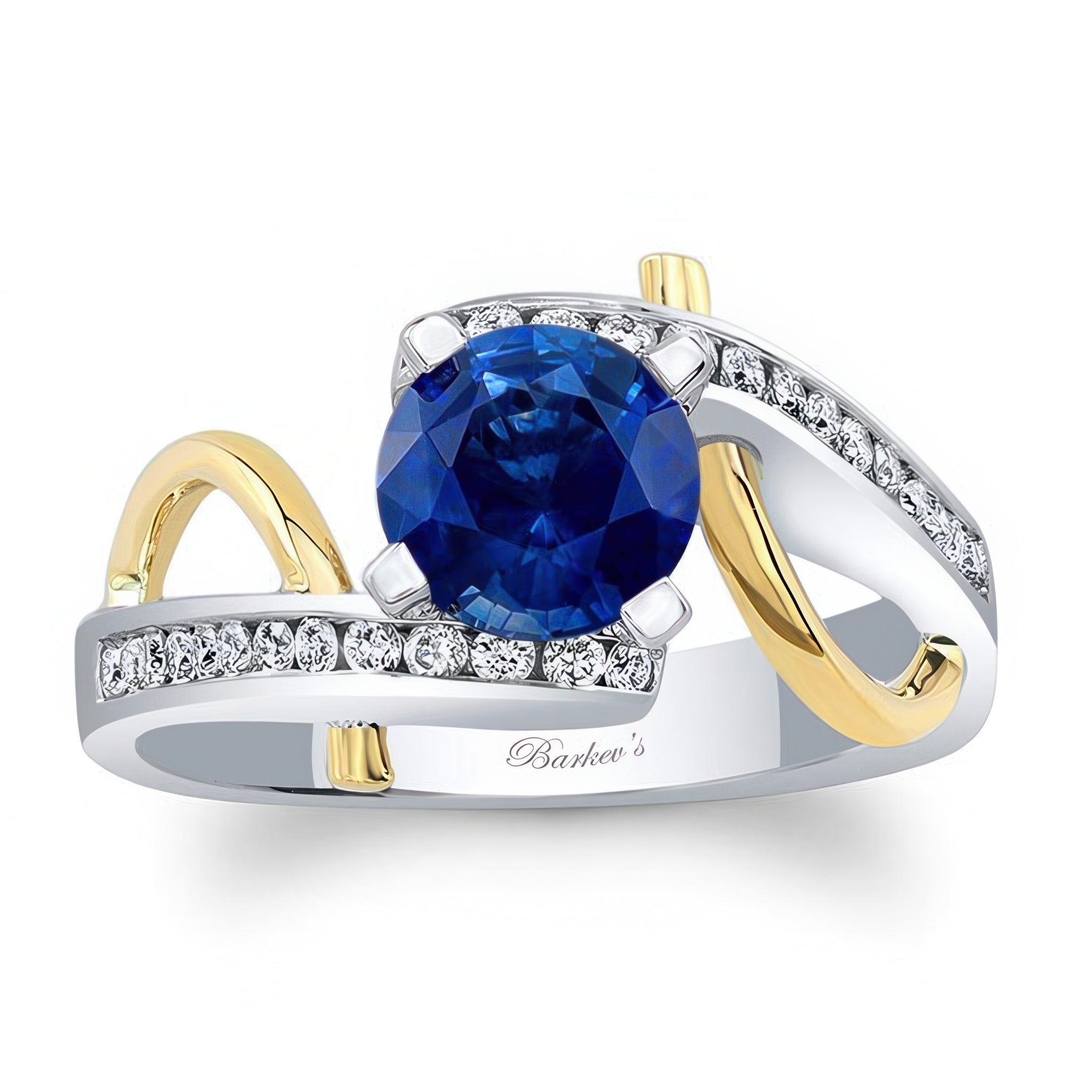 Curved Trim Blue Sapphire And Diamond Engagement Ring