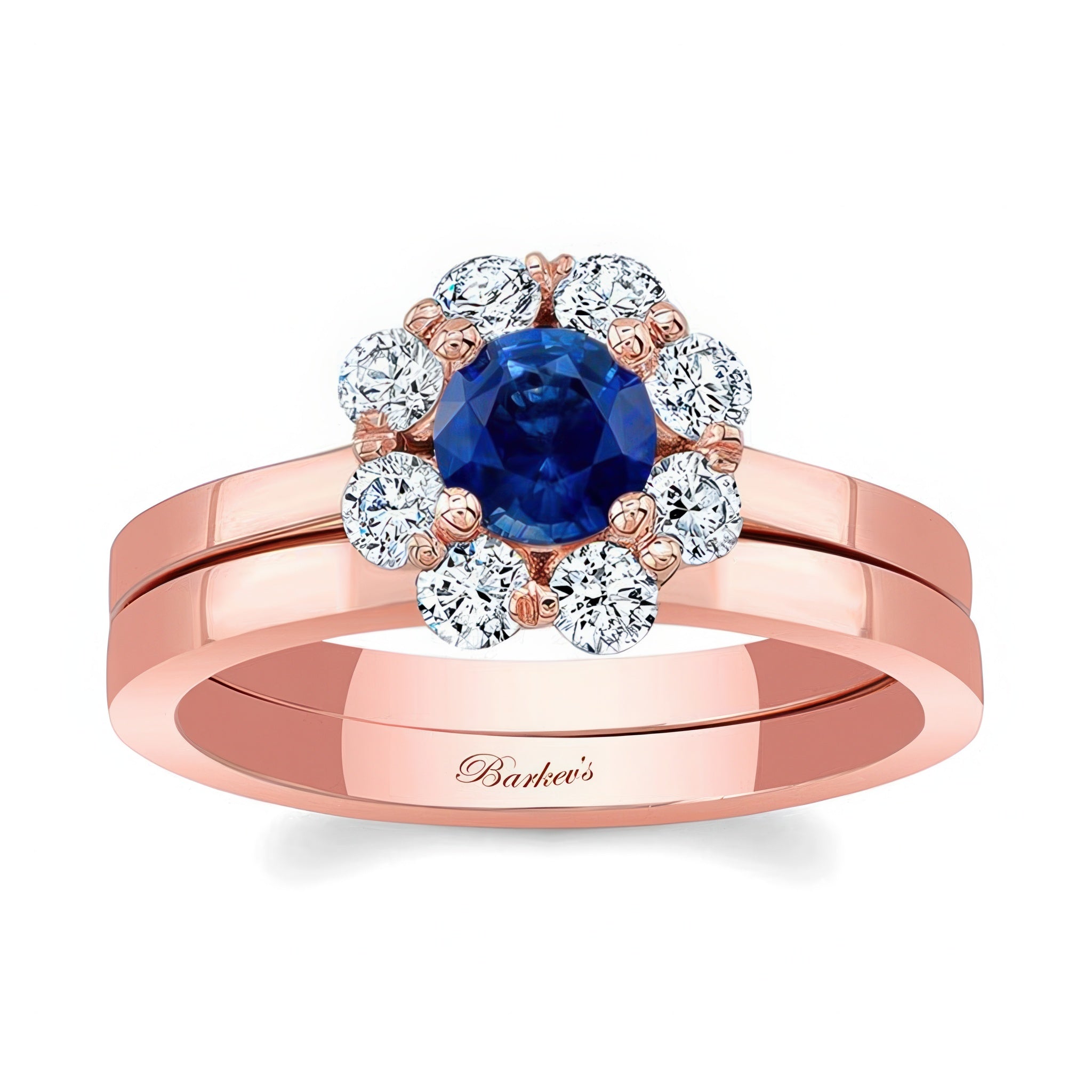 Halo Blue Sapphire And Diamond Solitaire Wedding Ring Set