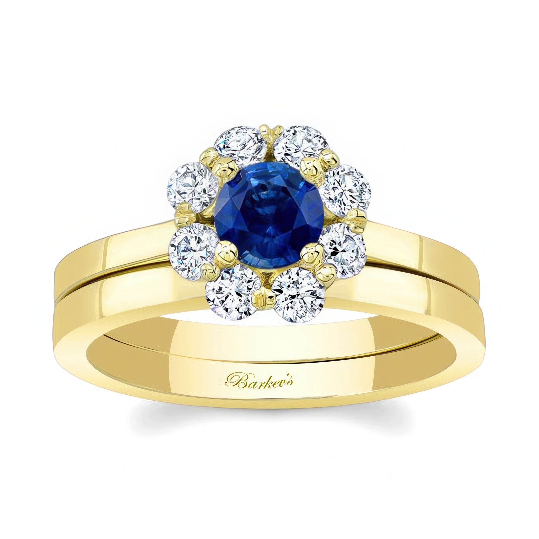 Halo Blue Sapphire And Diamond Solitaire Wedding Ring Set