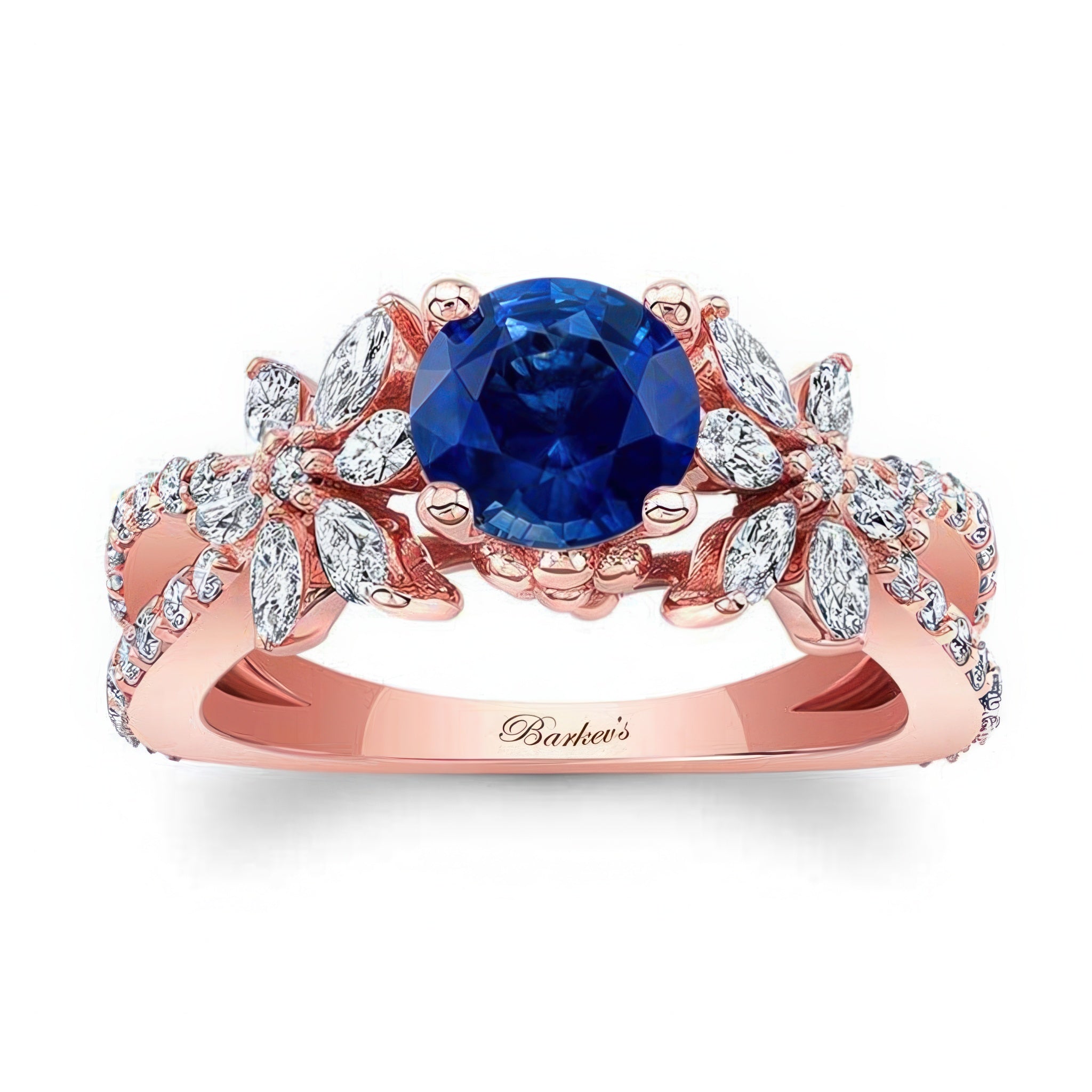 Lab Blue Sapphire And Diamond Flower Ring