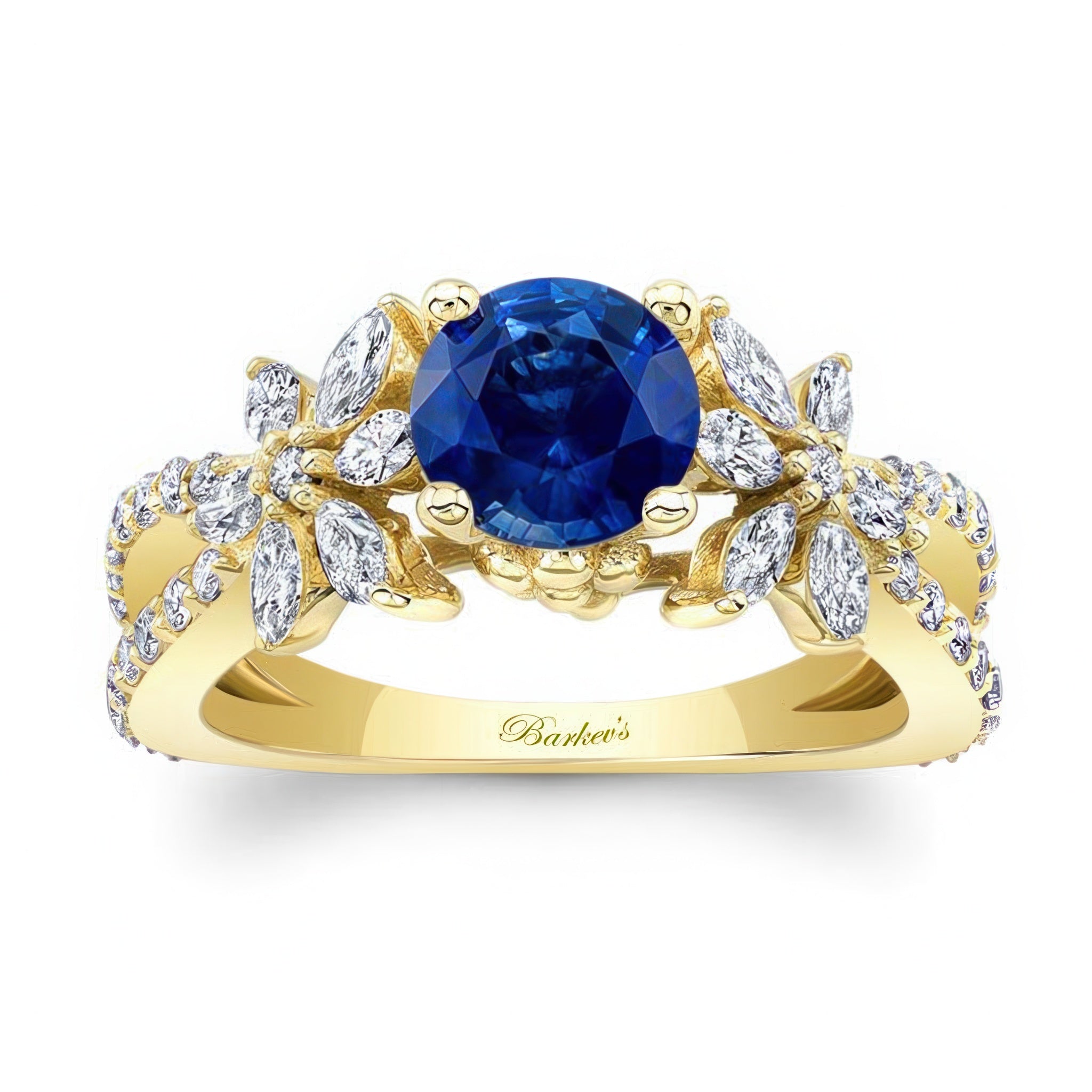 Lab Blue Sapphire And Diamond Flower Ring