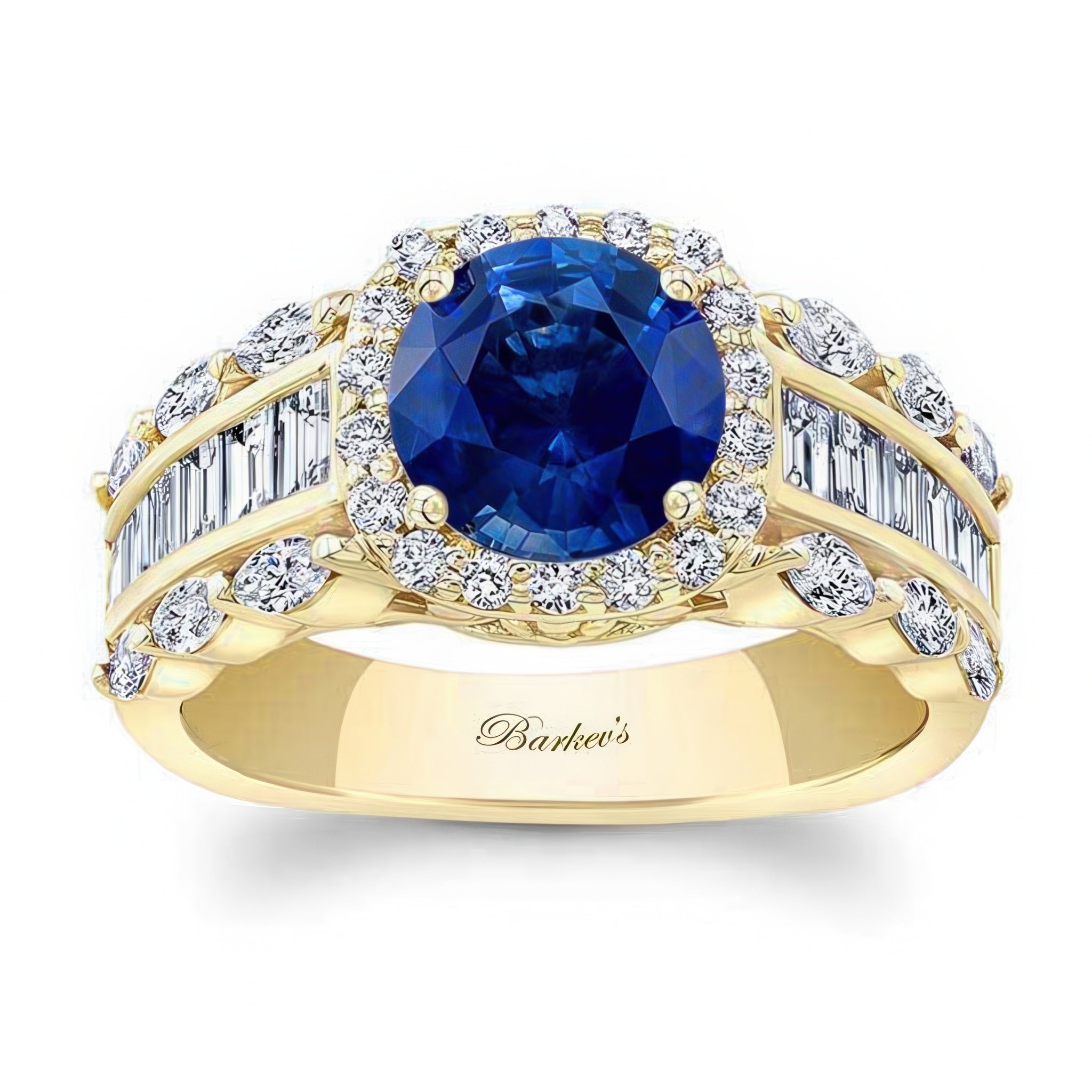 Blue Sapphire And Diamond Baguette Ring