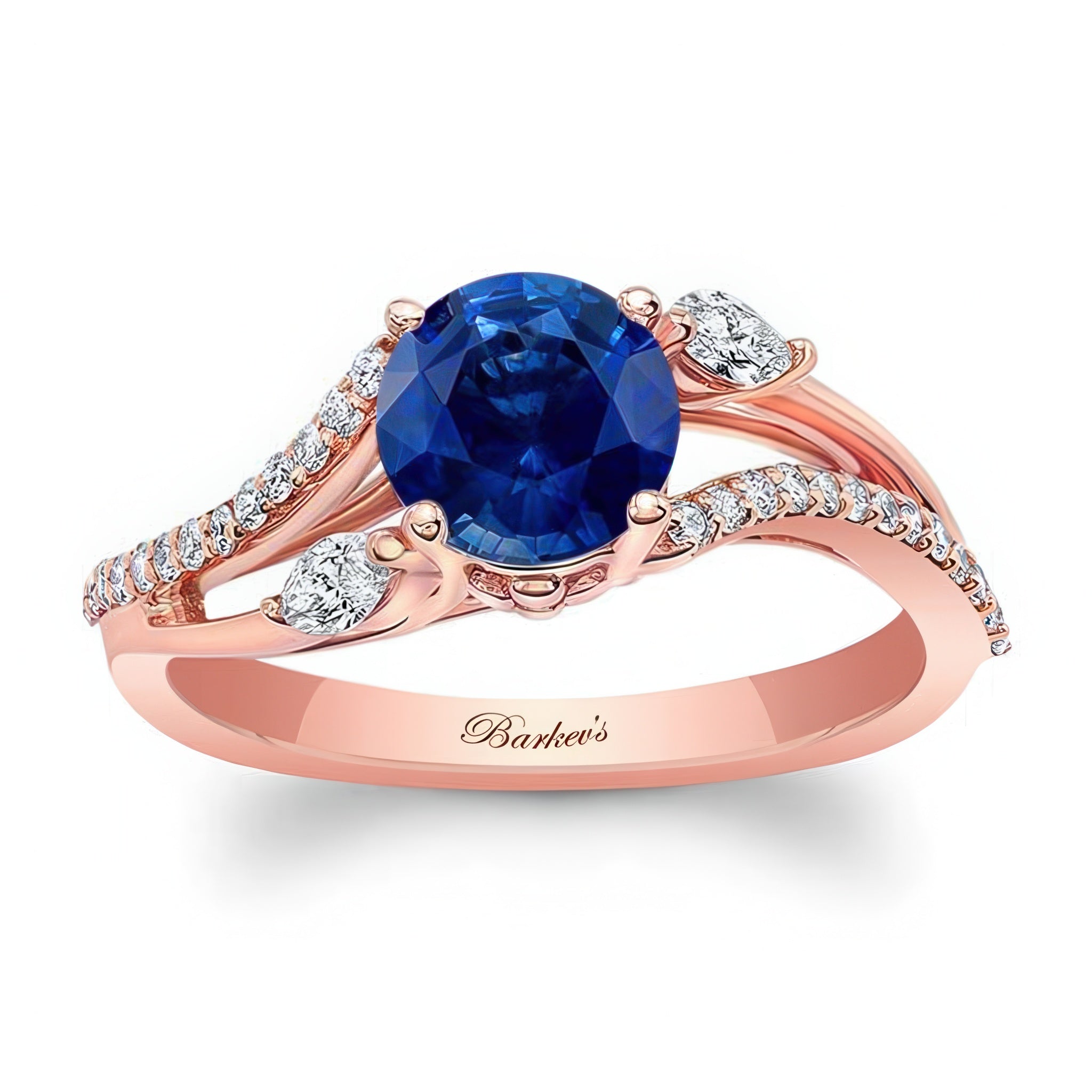 Curved Split Shank Blue Sapphire And Diamond Ring