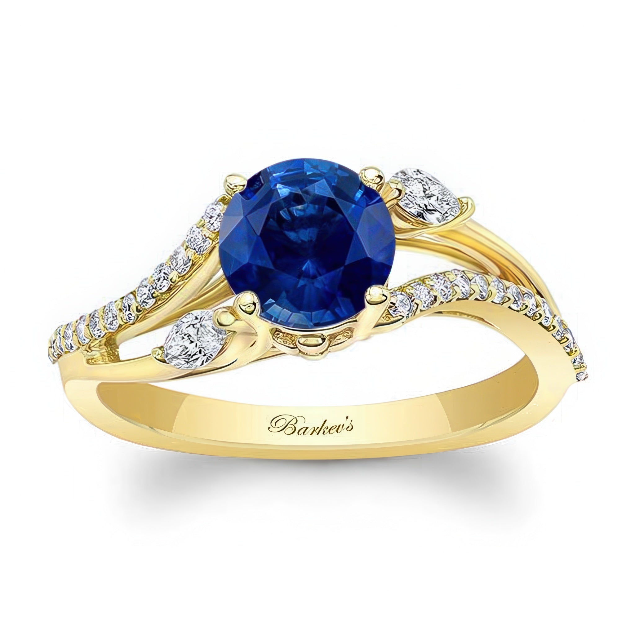 Curved Split Shank Blue Sapphire And Diamond Ring