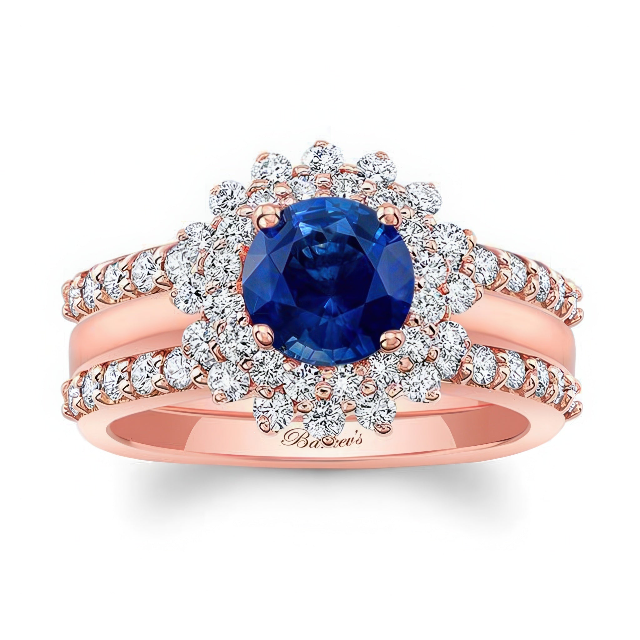 Starburst Blue Sapphire And Diamond Bridal Set With Two Bands